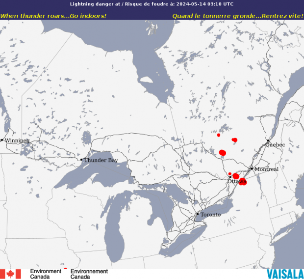 Canadian Lightning Danger Map  - Ontario - Environment Canada